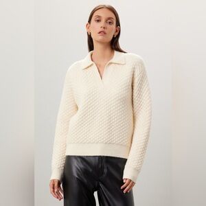 NWOT English Factory Textured v neck Sweater, collar, Ivory, Medium